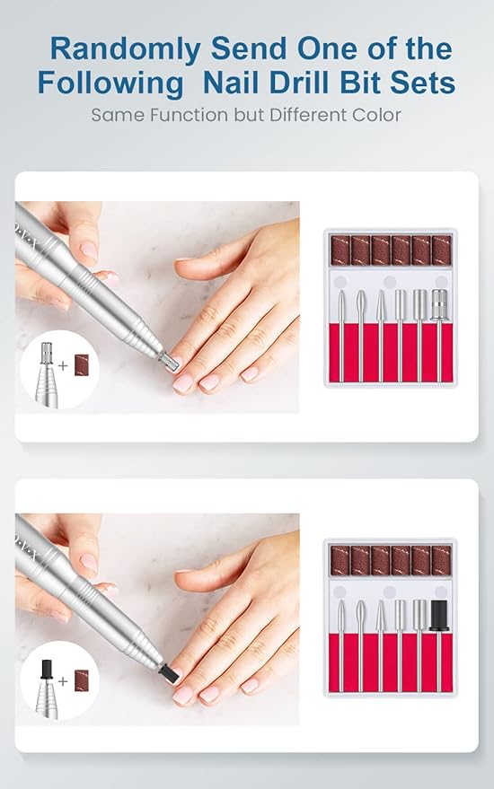 Nail Drills for Acrylic Nails Professional, Portable Electric Nail Filer Kit for Gel Nail with 6 PCS Nail Drill Bits and Sanding Bands Manicure Pedicure Polishing Shape Tools for Home Salon Silvery