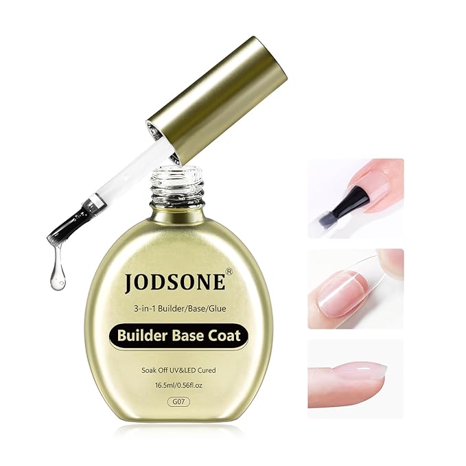 JODSONE Base Coat Gel,16.5ml 3-in-1 Builder Base Coat Gel No Wipe Foundation, Nail Tips & Overlay Structure, Long Lasting, U V/LED Curing for DIY Nail Art