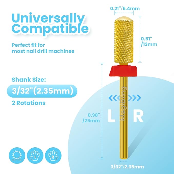 Small Barrel Nail Drill Bits Round Top, 3/32'' Safety Tungsten Carbide Bits, Two-way Rotation, Suitable for Manicure Pedicure Cuticle Gel Polishing, Technicians Bits, Grit: Fine.
