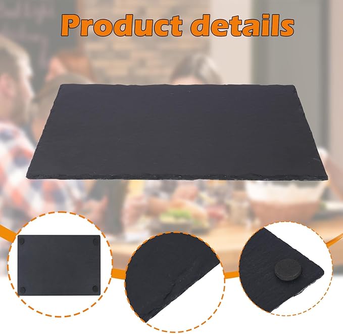 5 Pack 12 x 10 Inch Slate Cheese Boards, Black Rectangle Slate Charcuterie Boards, Natural Charcuterie Stone Plates for Parties, Gifts, and Special Events, Cheese, Sushi, Food.
