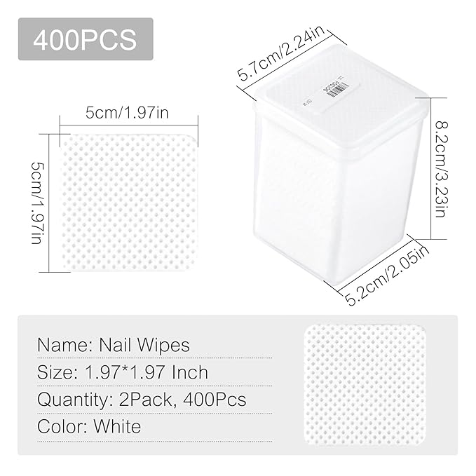 Lint Free Nail Wipes 400Pcs Nail Polish Removal Wipes Disposable Non-Woven Nail Cotton Pads Super Absorbent Eyelash Extension Glue Cleaning Wipes Nail Salon and Home Use