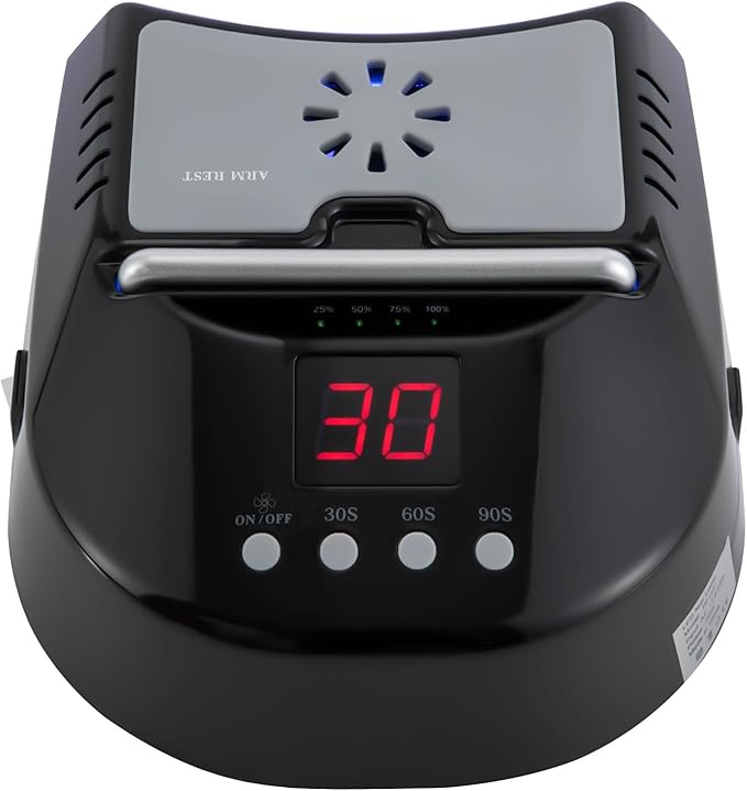 3 Timers Cordless Nail Lamp with Cooling Fan & Portable Handle LCD Display Professional Quick Dry Gel Polish Curing Lamp 72W Rechargeable Light Cures All Gels 24 Beads for Salon, Home (Black)