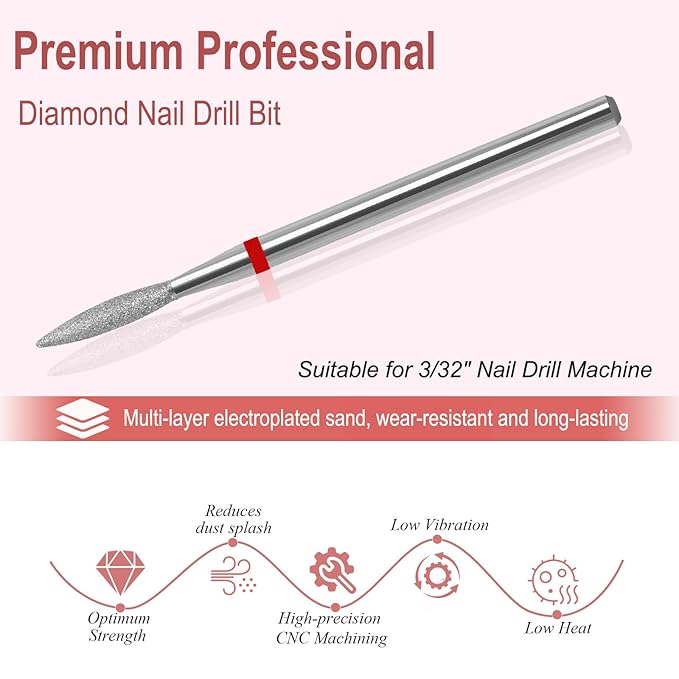 Diamond Nail Drill Bit, Nail Drill Bits Pro Diamond Cuticle Bits for Nails Nail Buffer Bit Nail Trimer, Under Nail Cleaner Cuticle Remover Nail Prepare, Nail Supplies for Nail Techs(Fine)