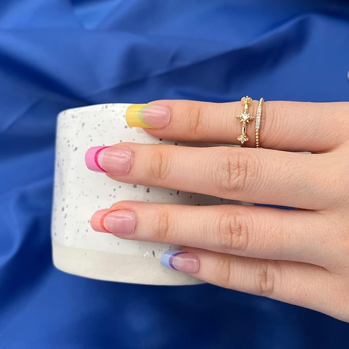 MOMSON Semi Cured Gel Nail Strips - 20 Real Gel Nail Polish Stickers/Full Nail Wraps - Art Manicure Kits for DIY at Home, Salon-Quality, Easy to Apply & Remove (Cute Macaron)