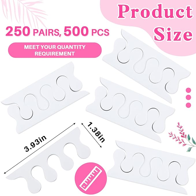 Mumufy 500 Pcs (250 Pairs) Sponge Toe Separators Pedicure Tool Kit Soft Toe Spacers for Pedicures Spreaders Finger Dividers for Women Men Feet Nail Manicure Toenails Art Painting Polish Spa(White)