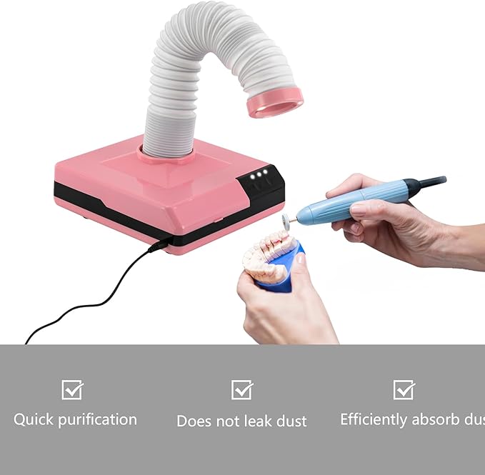 Nail Dust Collector, 60W Dental Polishing Dust Collector with Fan and LED Dual Function Low Noise Dust Suction Machine with Large Caliber Vacuum Cleaner Hose(2.4 In) for Dental Lab Nail Salon (Pink)