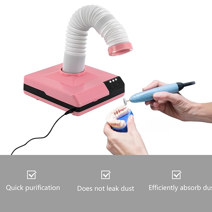 MOCHAG 60W Dental Polishing Dust Collector, Dentistry Vacuum Cleaner Dust Collector Fan Vacuum Cleaner with Fan and LED Dual Function, Polishing Suction Machine for Dental Lab (Pink)