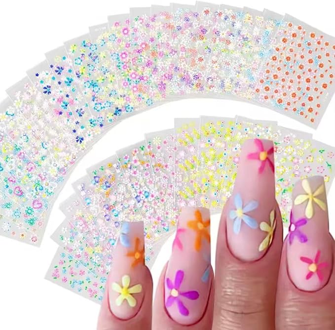 30 Sheets Flower Nail Stickers Floral Nail Art Stickers 3D Embossed Self Adhesive Nail Decals Heart Butterfly Rose Bow Nails Design Spring Nail Art Decals for Women Manicure DIY Decoration