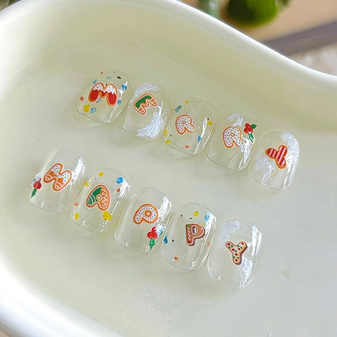 Christmas 5D Embossed Nail Art Stickers - Letter Decals, Sanding Design, Cute Winter Holiday Supplies for Women DIY - English Colour Alphabet, Cute Winter Holiday Theme
