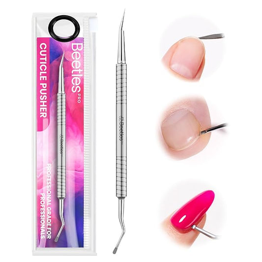 Dual-Ended Cuticle Pusher, Stainless Steel Pointed Tip (12mm) and Cuticle Scoop (14mm) for Precise Cuticle Care, Ergonomic Anti-Slip Handle, Professional Manicure Tool for Nail Care