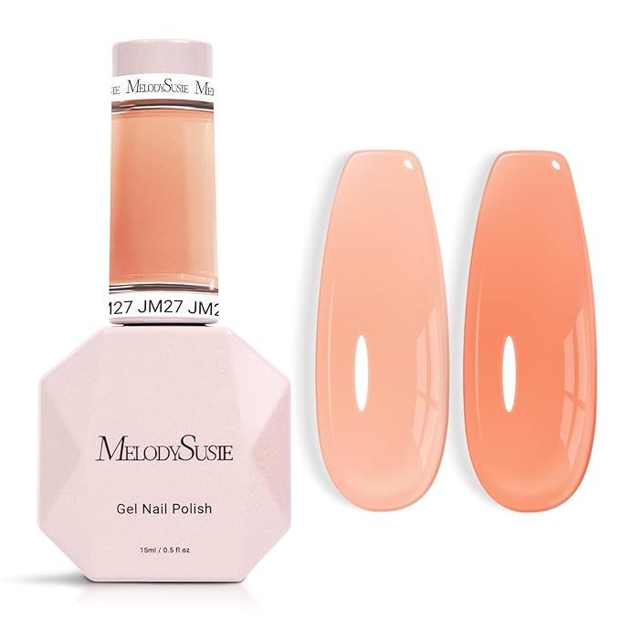 MelodySusie Jeweliver Nude Gel Nail Polish, 0.5Fl.oz Milky Nude Orange Gel Nail Polish Soak Off UV LED Light Cure Gift for Women Manicure Nail Art DIY at Home JM27
