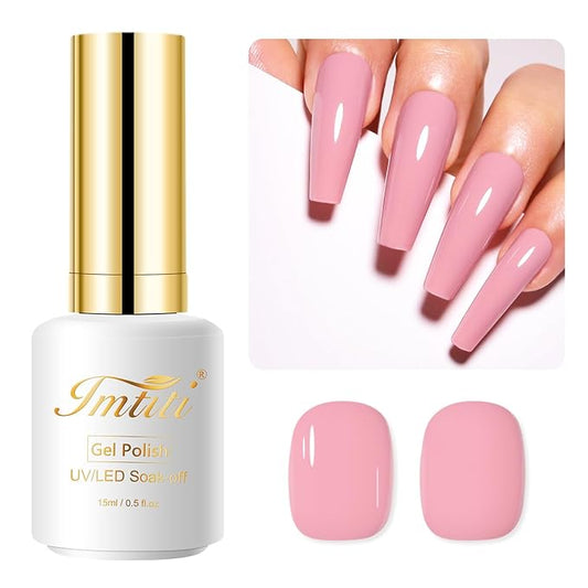 Imtiti Nude Gel Nail Polish - Natural Pink, 15ML Soak Off LED UV Gel Nail Polish Kit for Autumn Winter DIY Nail Art Manicure Salon