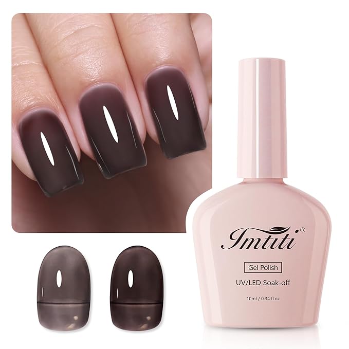 Imtiti Jelly Gel Nail Polish, Black Sheer Jelly Nail Gel Polish Soak Off UV LED Spring Summer Translucent Art Manicure Salon DIY Design 10ML