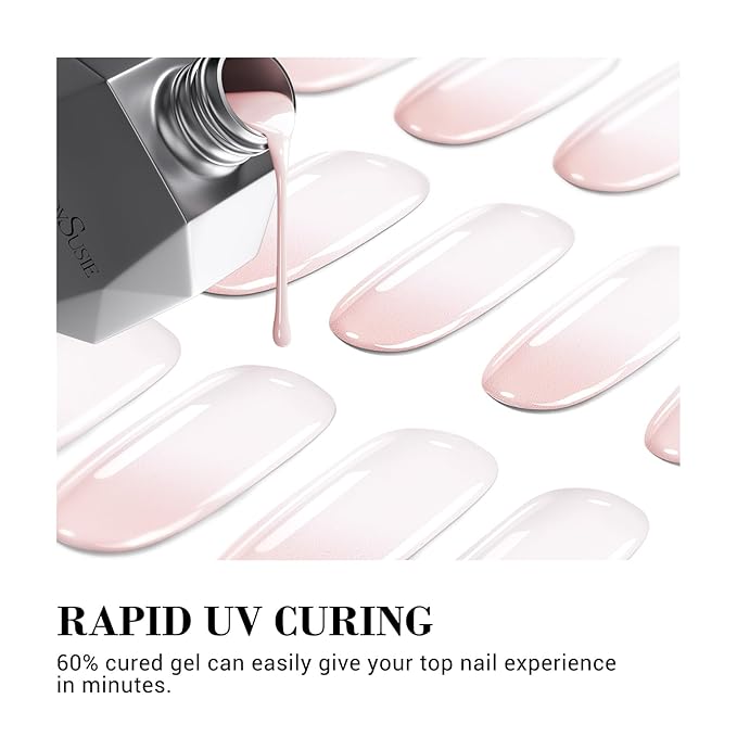 MelodySusie 30PCS Semi Cured Gel Nail Strips (Pink Gradient French Tips), Salon Quality, Long Lasting, Easy to Apply and Remove, Includes 2 Prep Pads, Nail File and Wooden Stick