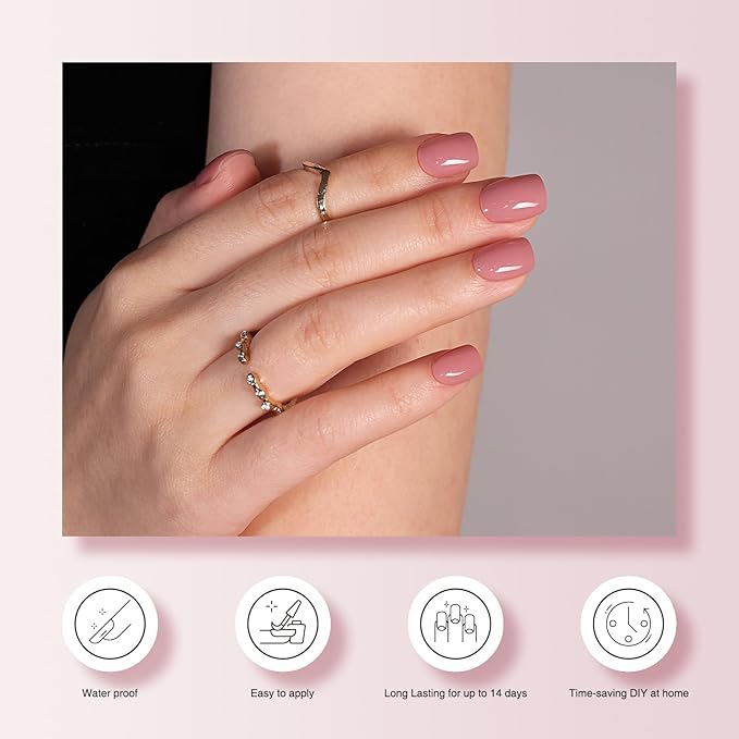 Semi Cured Gel Nail Strips, 20 PCS Gel Nail Stickers Work with UV Light, Salon Quality & Easy to Use - Coral Delight
