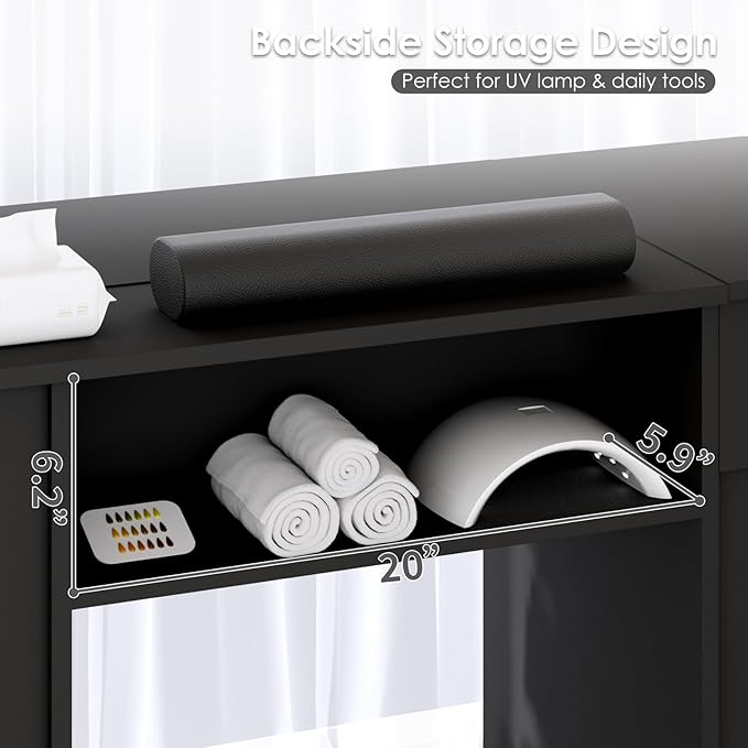 Manicure Table with Removable Panel, Nail Tech Desk with Dust Collector, Drawers & Storage, Nail Station for Salon or Home Studio (Black)