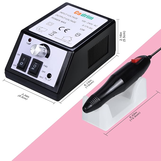 Cadrim Electric Nail Drill, Adjustable Nail File Machine Set with Sanding Bands for Manicure Pedicure Acrylic Nails Gel Glazing Nail Art Polisher (Black)
