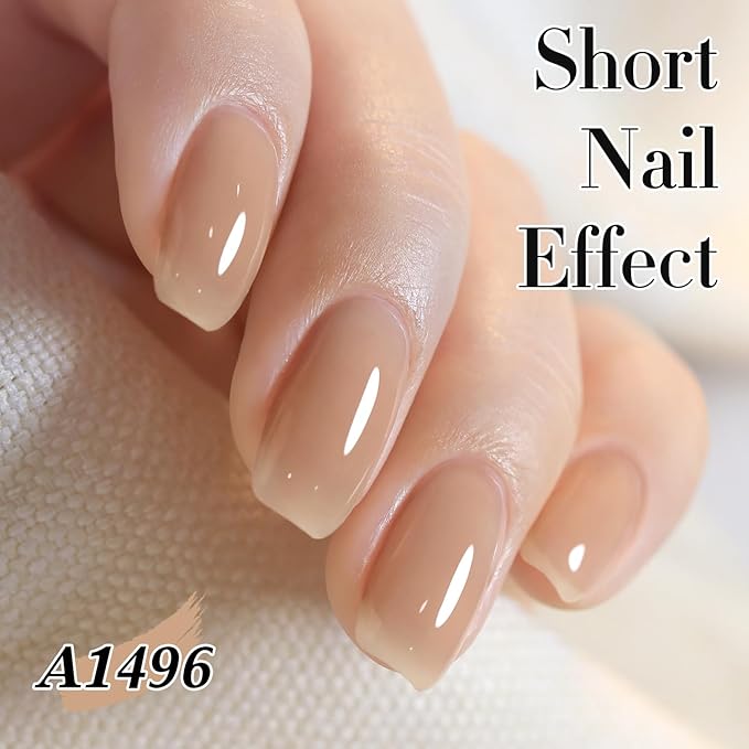 Double Rhythm Gel Polish 15ML Jelly Sheer Pastel Light Milky Color Pearl White Bottle 1 PC 0.5 OZ Full Size Nail Art Salon at Home (Translucent Tea-D1496)