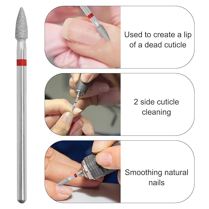 Nail Drill Bits,3/32 Inch Diamond Acrylic Nail Drill Bits with Case,Quartz Pointed Nail Bits for Nails,Cuticle Remover Bits, Manicure Tools (Flame drop, Fine)