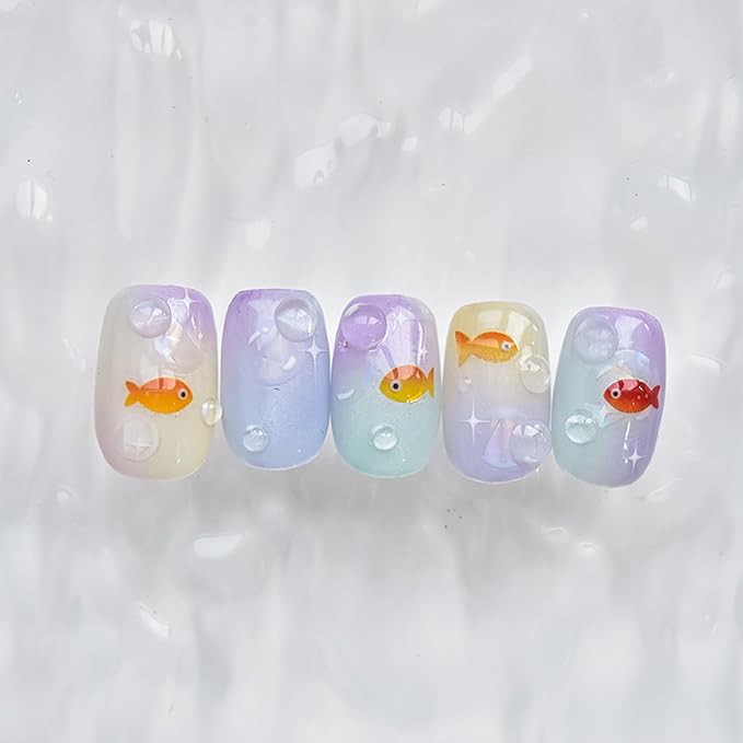 Little Goldfish Nail Art Stickers Small Koi Nail Art Decals for Acrylic Nails 5D Embossed Self-Adhesive Little Red Fish Nail Sticker Water Bubble Designs Nail Decal for Women DIY Summer Manicure Decor