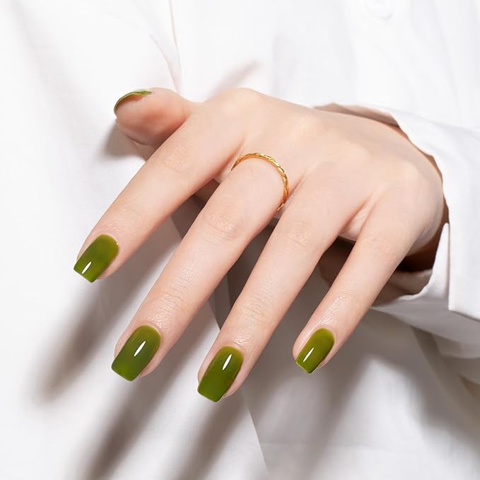 MAYCHAO 15ML Gel Nail Polish 1Pc Jelly Green Gel Polish Soak off Translucent Green Nail Polish Nail Art Manicure Salon DIY at Home, 0.5 OZ