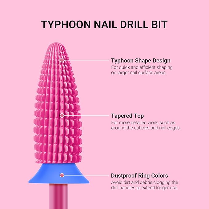 MelodySusie Typhoon Nail Drill Bits, 3/32'' Carbide Tungsten Multi-function Bits, Fast Remove Acrylic or Hard Gel for Manicure Pedicure Salon Professional or Beginner, Pink Blossom, Medium