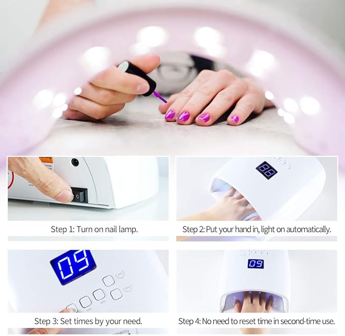 Rechargeable UV LED Nail Lamp, Professional Cordless UV Light for Nails Nail Lamp Machine with Automatic Sensor, 5 Timer Setting Fast Nail Light Curing Lamp for Salon & Home