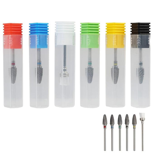 5 Pack 3/32" 5 in 1 Professional Carbide Nail Drill Bits Sets with Cleaning Brush, Tungsten Safety Drill Bits for Manicurist Nail Salon Manicure Pedicure Gel Polishing (Round Head, 5 Color)