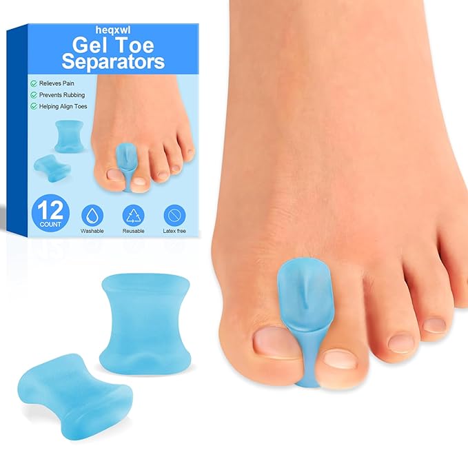 12 Pack Gel Toe Separators, Bunion Toe Spacers for Straightening Overlapping Toes, Hammertoe Corrector, Soft Silicone Bunion Pads for Women Men Toe Pain Relief (Blue)