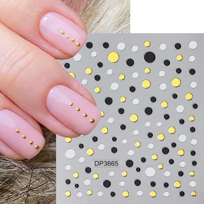 Nail Stickers for Nail Art - Gold, Silver, Black Star Heart Decals, 3D Self-Adhesive Five-Pointed Star Nail Art Supplies for Women DIY Acrylic Manicure Decoration - 6 Sheets