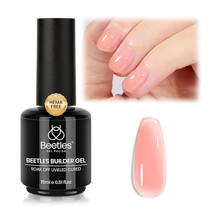 Beetles Builder Gel for Nails HEMA-Free,Pristine Grace Nude Pink 7 in 1 Strengthening Apex Building Nail Extension for Beginners DIY Salon at Home,Nude Builder Nail Gel,Fall Nails,UV & LED Lamp Needed
