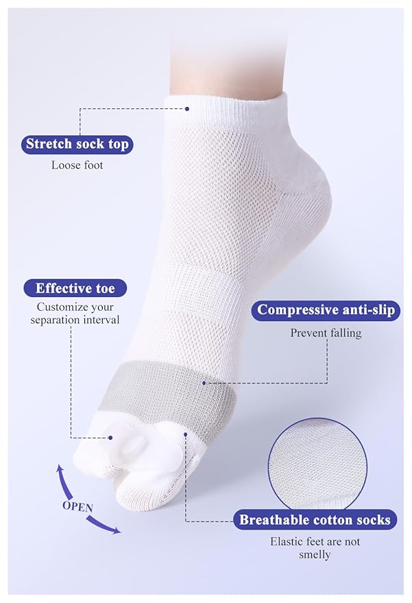 Happy Feet Alignment Socks, Adjustable Yoga Toe Separators For Men Women, Wearable On The Go, White S