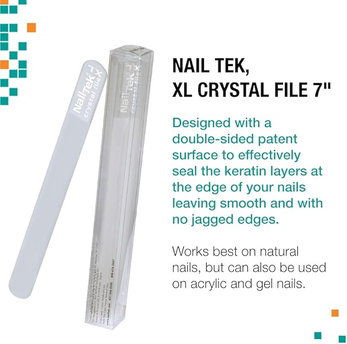 Nail Tek Crystal File – 7" Durable Glass Nail File with Case, Travel-Friendly Manicure & Pedicure Tool for Smooth, Healthy Nails, XL, 1-Pack