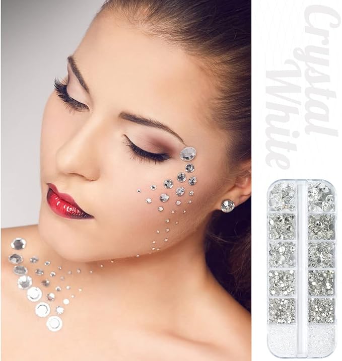 4010Pcs Crystal Clear Rhinestones, Crystal White Nail Rhinestones for Makeup K9 Glass 6 Sizes (1.6-6mm) to SS30 Round Flatback Nail Gems Stones Jewels Non-Hotfix Nail Charms for Nails Eyes Face Crafts