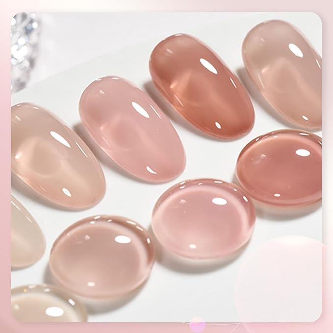 GAOY Jelly UV Gel Nail Polish of 6 Transparent Nude Pink Gray Colors Sheer Gel Polish Kit for Salon Manicure and Nail Art DIY at Home, Rose Quartz