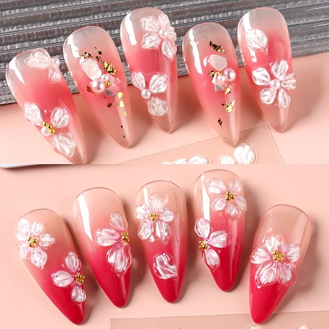 5D Embossed Flowers Nail Stickers for Nail Art Designs,4 Sheets Spring Cherry Blossom Floral Petals Self-Adhesive Nail Decals,Holographic Sakura Foils Sticker for Nail Decoration Manicure Supplies