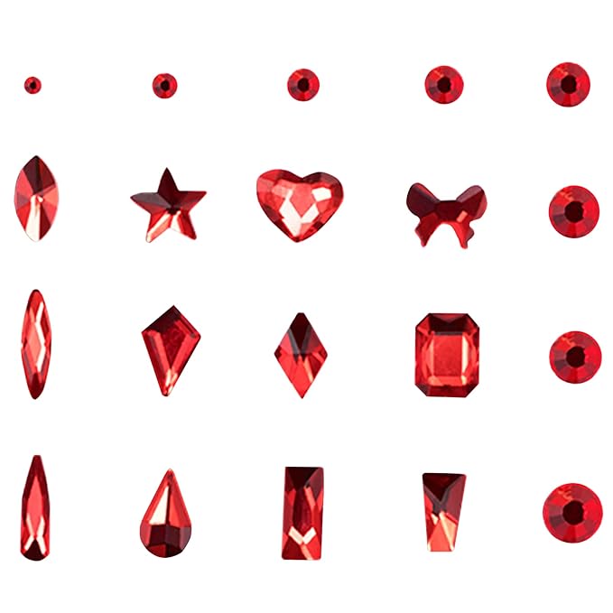 HOINCO 3100Pcs Crystal Red Nail Rhinestones, Multi-Shaped Nail Charms for DIY Nail Art