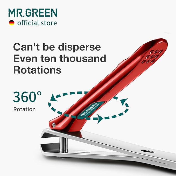 MR.GREEN Nail Clippers Curved Blades Fingernail Cutter Nippers Manicure Scissors Stainless Steel Pedicure Tools with Nail Flies (Medium-Red+Glass File)