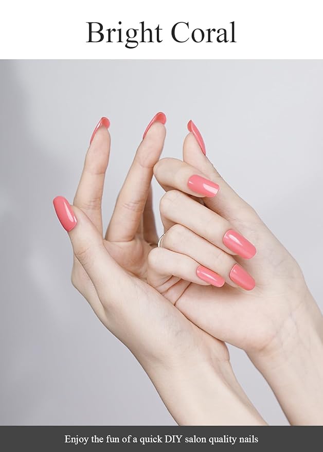 Semi Cured Gel Nail Strips (Bright Coral), 20 Pcs Gel Nail Wraps, Stickers, UV Light Required, Salon Quality, Long Lasting