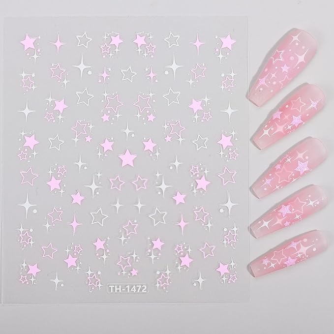 Nail Art Stickers Decals Self-Adhesive,3D Self-Adhesive Stars Nail Supplies Accessories for Women Nail Art Design Decoration