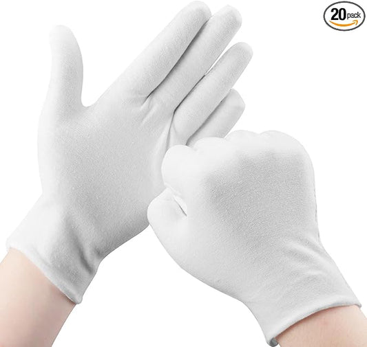 30 Pcs White Cotton Gloves for Dry Hands Moisturizing Eczema Overnight, Men and Women Stretchable Cloth White Gloves for Coin Jewelry Silver Inspection Halloween