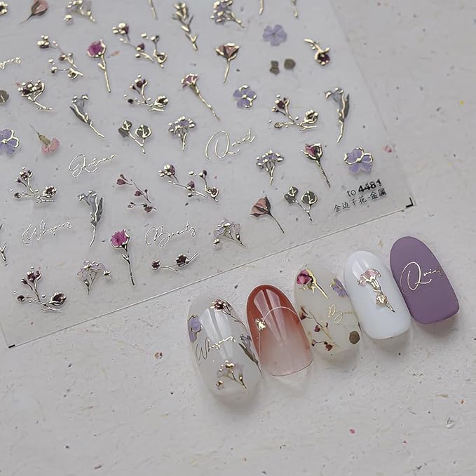 Flower Nail Stickers 5D Embossed Rose Flower Nail Decals 1PCS Gold Rose Sticker for Nails Self-Adhesive Spring Summer Floral Nails Stickers Nail Art Supplies for Women Manicure Nail Art Decorations