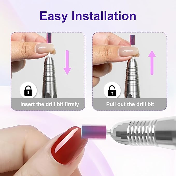 3/32" Large Barrel Bit Tungsten Carbide Nail Drill Bit Safety Bit for Gel & Acrylic Removal, 2- Way Rotating Efile Tip, Salon Electric File Accessory (C Girt, Purple)