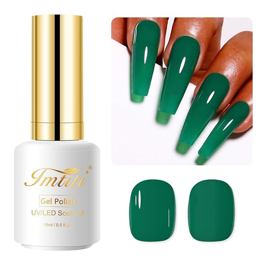 Imtiti Green Gel Nail Polish, 15ML Dark Emerald Autumn Winter UV LED Soak Off Polish, DIY Nail Art Starter Manicure Salon Kit