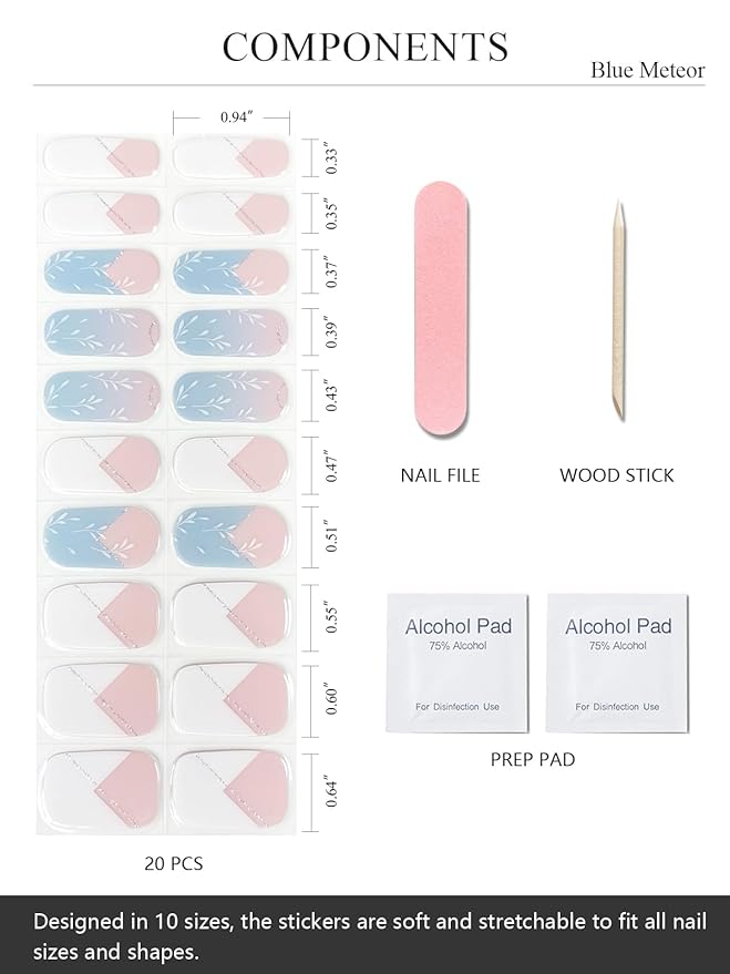Semi Cured Gel Nail Strips (Pink Diamond), White French, 20 Pcs Gel Nail Wraps, Stickers, UV Light Required, Salon Quality, Long Lasting