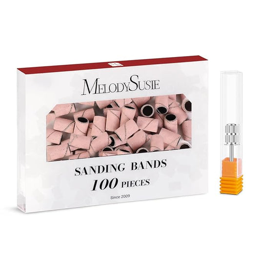 MelodySusie 100 Pcs Nail Drill Bits Sanding Bands for Nail Drill 240 Extreme Fine Grit Nail File Sanding Bands for Acrylic Nails Gel Manicures and Pedicure
