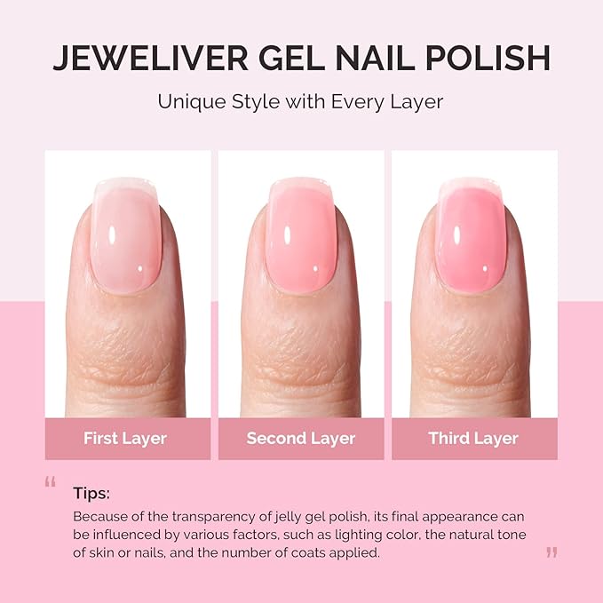MelodySusie Jeweliver Jelly Gel Polish, 0.5Fl Oz Pink Gel Nail Polish Sheer Translucent Soak Off UV LED Light Cure Valentine's Day Gift for Women Manicure Nail Art DIY at Home JM25