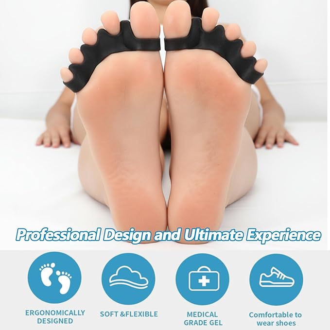 4PCS Toe Separator, Toe corrector for Women, Toe Straighteners for Curled Toes, Toe Spreader, for Toes Turned Outward, Foot Pain Relief and Foot Health (Black)