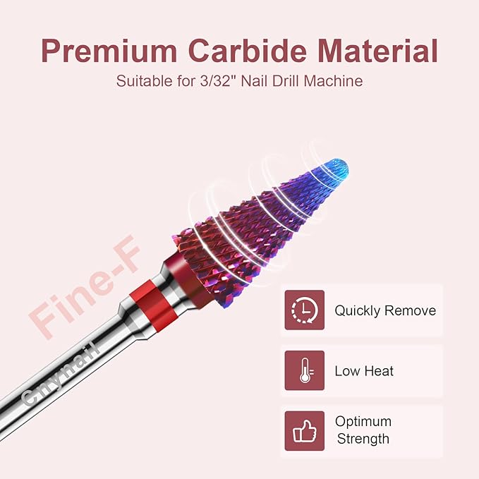 3/32" 2PCS Clean Umberllas Bits Fine Grit Carbide Cuticle Cleaner Bit for Electric Nail Drills – Professional Manicure Tool for Nail Salons and Home Use (F Grit. Purple)