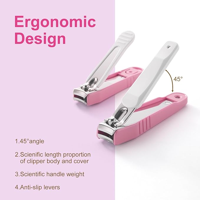 PAFASON Ultra Sharp Stainless Steel Nail Clipper Trimmer Cutter Set with Built-in Nail Catcher & Nail File 2 Pack Fingernail & Toenail Clippers for Men & Women